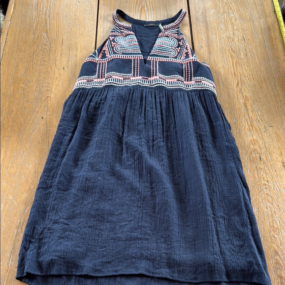 Navy Blue Embroidered Boho Summer Dress, Size M